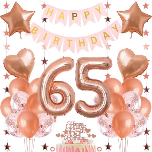 Jxuzh 65. Geburtstag Dekoration Mädchen Deko 65. Geburtstag Mädchen Luftballon 65. Geburtstag Rosegold Geburtstagsdeko 65 Rosegold Happy Birthday 65 Geburtstag Deko 65 Jahr Geburtstag Mädchen 33pcs von Jxuzh