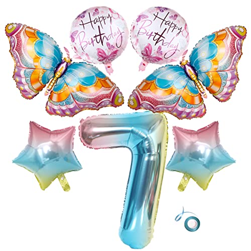 Jxuzh 7 Stücke Schmetterling Luftballons Bunte Schmetterling Folieballons Schmetterling Deko 7.Geburtstag Mädchen Schmetterlingsdruck Ballon Für Schmetterling Hochzeit Geburtstag Party Deko von Jxuzh