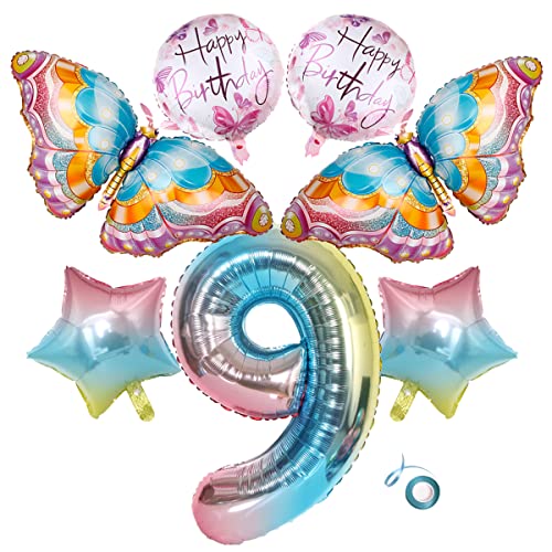 Jxuzh 7 Stücke Schmetterling Luftballons Bunte Schmetterling Folieballons Schmetterling Deko 9.Geburtstag Mädchen Schmetterlingsdruck Ballon Für Schmetterling Hochzeit Geburtstag Party Deko von Jxuzh