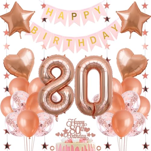 Jxuzh 80. Geburtstag Dekoration Mädchen - Rosegold Luftballon Happy Birthday Deko Set - 33 Stück Jxuzh 80. Geburtstag Dekoration Mädchen - Rosegold Luftballon Happy Birthday Deko Set - 33 Stück von Jxuzh