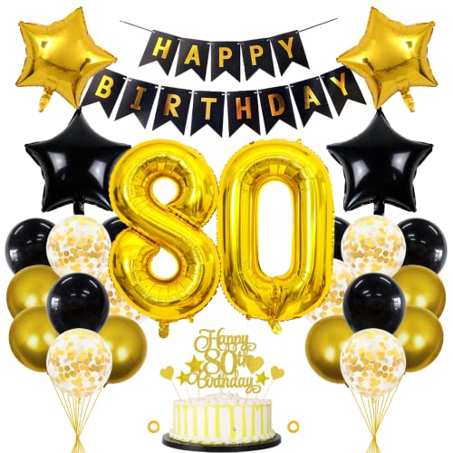 Jxuzh 80. Geburtstag Dekorationen Schwarz Gold Deko 80 Geburtstag Männer 80 Jahre Kindergeburtstag Deko Luftballon 80. Geburtstag Luftballons Girlande 80 Jahre Geburtstagsdeko für frauen männer von Jxuzh