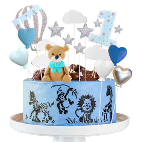 Jxuzh Blau Teddybär Kuchen Dekoration für Babyparty und Gender Reveal Party - Mini Tortendeko Kugeln Set für Baby Dusche - Süßer Bär Deko von Jxuzh