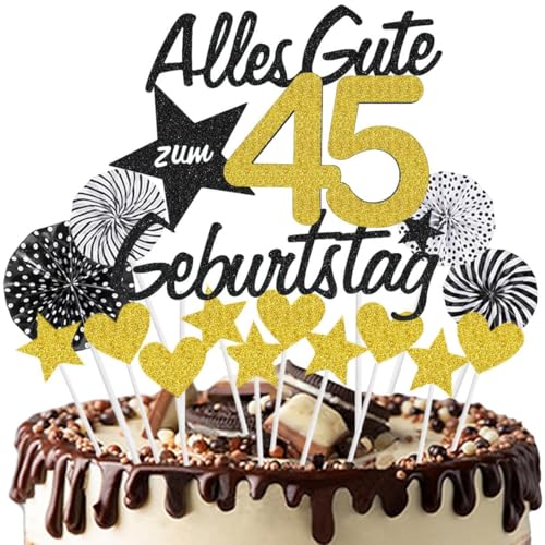 Jxuzh Cake Topper 45 Kuchendeko Geburtstag Schwarz Gold Happy 45.birthday Kuchendeko 45. Geburtstag Tortendeko 45 Schwarz Gold 45. Geburtstag Kuchen Deko 45 Geburtstag Frau Happy Birthday 45 Geburstag von Jxuzh