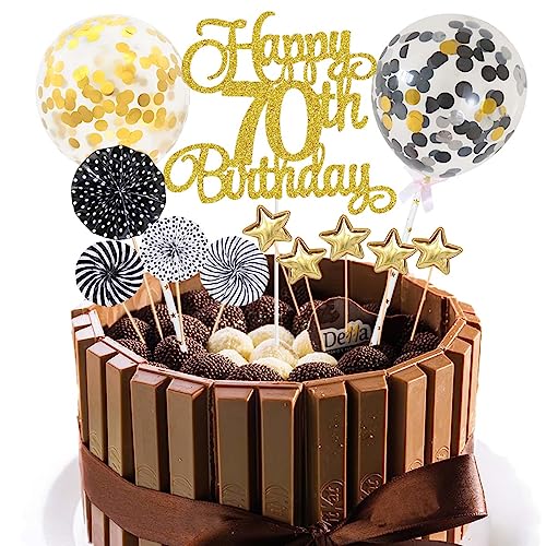 Jxuzh Cake Topper 70 Kuchendeko Geburtstag Gold Happy 70.birthday Kuchendeko 70. Geburtstag Tortendeko 70 Schwarz 70. Geburtstag Kuchen Deko 70 Geburtstag Frau Happy Birthday 70 Geburstagstorte Deko von Jxuzh