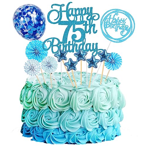 Jxuzh Cake Topper 75 Kuchendeko Geburtstag Blau Happy 75.birthday Kuchendeko 75. Geburtstag Tortendeko 75 Blau 75. Geburtstag Kuchen Deko 75 Geburtstag Frau Happy Birthday 75 Geburstagstorte Deko von Jxuzh