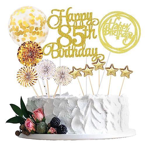 Jxuzh Cake Topper 85 Kuchendeko Geburtstag Gold Happy 85.birthday Kuchendeko 85. Geburtstag Tortendeko 85 Schwarz 85. Geburtstag Kuchen Deko 85 Geburtstag Frau Happy Birthday 85 Geburstagstorte Deko von Jxuzh