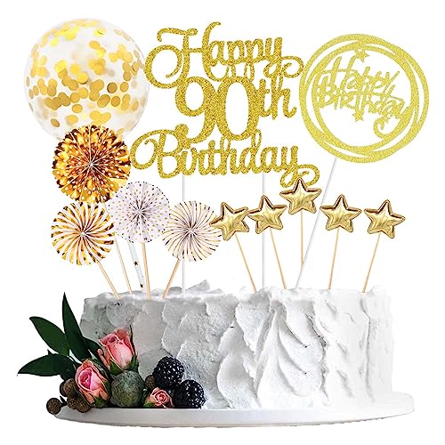 Jxuzh Cake Topper 90 Kuchendeko Geburtstag Gold Happy 90.birthday Kuchendeko 90. Geburtstag Tortendeko 90 Schwarz 90. Geburtstag Kuchen Deko 90 Geburtstag Frau Happy Birthday 90 Geburstagstorte Deko von Jxuzh