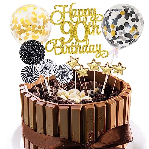 Jxuzh Cake Topper 90 Kuchendeko Geburtstag Gold Happy 90.birthday Kuchendeko 90. Geburtstag Tortendeko 90 Schwarz 90. Geburtstag Kuchen Deko 90 Geburtstag Frau Happy Birthday 90 Geburstagstorte Deko von Jxuzh