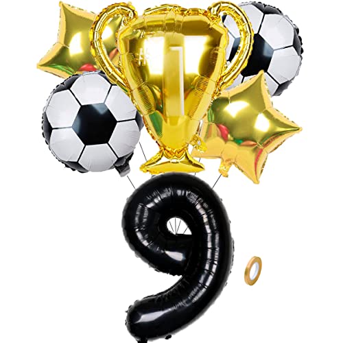 Jxuzh Fussball Geburtstag Fußball Party Deko Zubehör Fußball Geburtstagsdeko Jungen Luftballon 9. Geburtstag junge Soccer Party Fußball Ballons Deko Stern Ballon Golden Fußballfan Kindergeburtstag von Jxuzh
