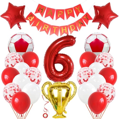Jxuzh Fußball Luftballon 6 Jahre Folienballons Geburtstag Deko Jungen Trophäe Kinder Party Dekoration Football von Jxuzh
