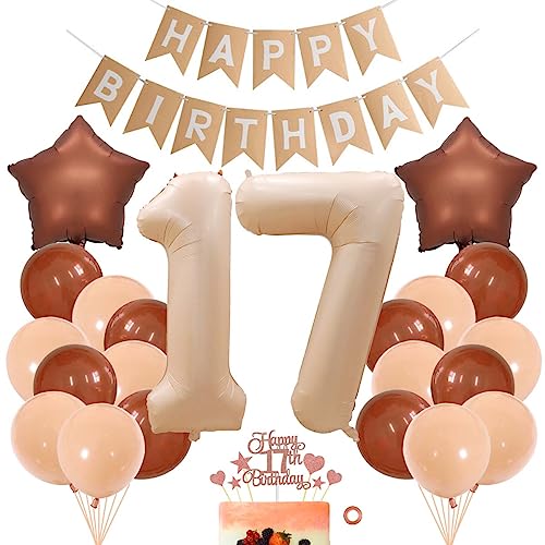 Jxuzh Geburtstagsdeko 17 Geburtstag Deko Jungen Mädchen Beige 17. Geburtstag Dekoration Apricot Luftballons 17. Geburtstag Mädchen Junge Party Deko 17. Geburtstag Mädchen 17 Jahre Geburtstagsdeko von Jxuzh