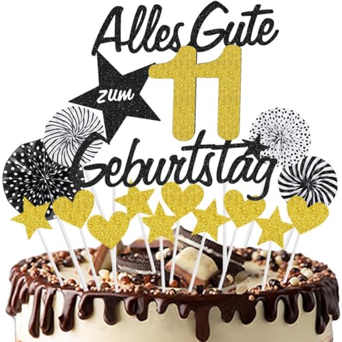 Jxuzh 15-stück Kuchen Topper Schwarz Gold für 11. Geburtstag, Kuchendeko, Metallisch, Black Gold Jxuzh 15-stück Kuchen Topper Schwarz Gold für 11. Geburtstag, Kuchendeko, Metallisch, Black Gold von Jxuzh