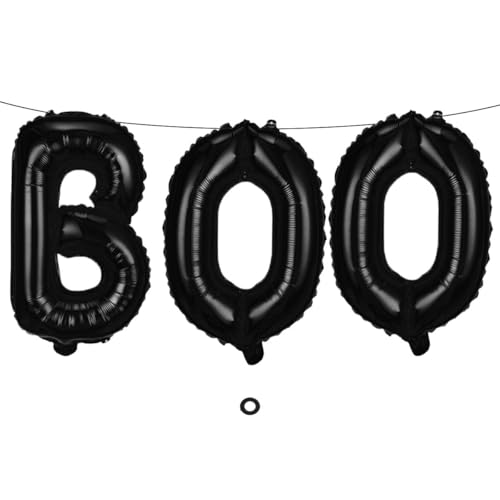 Jxuzh Luftballons BOO Set Halloween Party Deko Schwarz Luftballons BOO Halloween BOO Luftballons Schwarz 16 Zoll Halloween Party Deko BOO Banner Ballon für Kinder Gruselige Horror Halloween Party Deko von Jxuzh