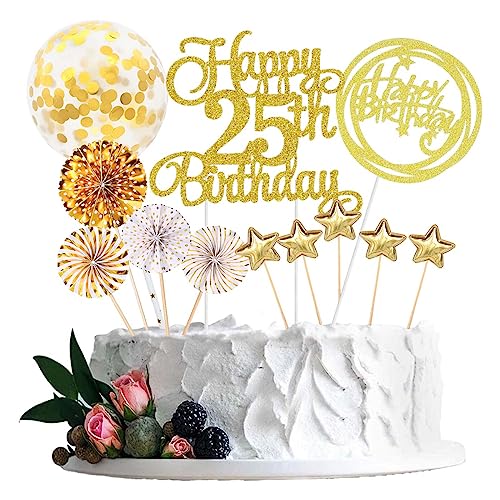 Jxuzh Tortendeko 25 Geburtstag Gold Junge Mädchen Happy Birthday 25 Glitter Cake Topper 25.kuchendeko Geburtstag Happy 25th Birthday Tortendeko 25 Jahre Geburtstag Kuchen Deko 25 Geburtstag Mädchen von Jxuzh