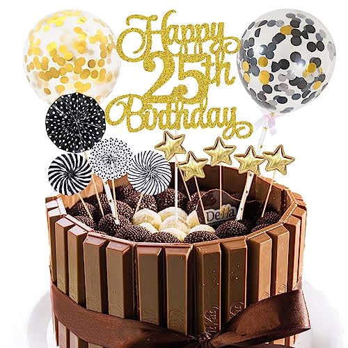 Jxuzh Tortendeko 25 Geburtstag Schwarz Gold Junge Mädchen Happy Birthday 25 Glitter Cake Topper 25.kuchendeko Geburtstag Happy 25th Birthday Tortendeko 25 Jahre Geburtstag Kuchen Deko 25 Geburtstag von Jxuzh