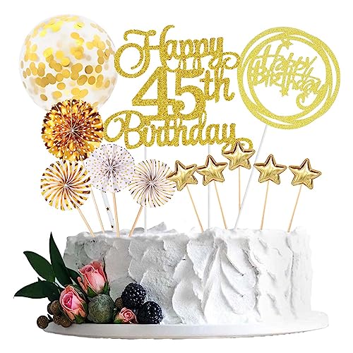 Jxuzh Tortendeko 45 Geburtstag Gold Frau Männer Happy Birthday 45 Glitter Cake Topper 45.kuchendeko Geburtstag Happy 45th Birthday Tortendeko 45 Jahre Geburtstag Kuchen Deko 45 Geburtstag Frau Gold von Jxuzh