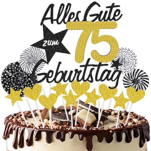 Jxuzh Tortendeko 75 Geburtstag Schwarz Gold 75th Happy Birthday Cake Topper 75.geburtstagstorte Topper Kuchen Topper Schwarz Gold Sternen Konfetti Luftballons Papierfächer Für Junge Mädchen Tortendeko Jxuzh Tortendeko 75 Geburtstag Schwarz Gold 75th Happy Birthday Cake Topper 75.geburtstagstorte Topper Kuchen Topper Schwarz Gold Sternen Konfetti Luftballons Papierfächer Für Junge Mädchen Tortendeko von Jxuzh