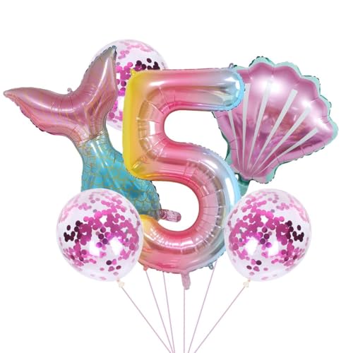 Meerjungfrau Geburtstag Party Dekoration Set - 5 Jahre Mädchen Bunt Ballon 40" XXL Zahl 5 Zahlen Ballon & FolienBallon LatexBallons Deko von Jxuzh