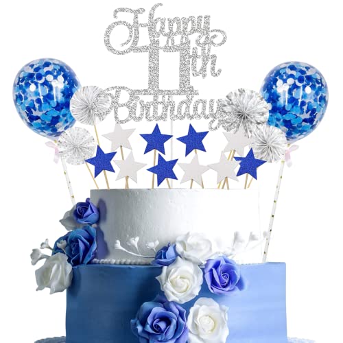 Tortendeko 11 Geburtstag Silber Blau Kuchen Topper Cake Topper 11 Kuchendeko Geburtstag Happy 11 Birthday Kuchen Deko 11 Geburtstag Junge Tortendeko 11 Geburtstag Mädchen 11. Geburtstag Kuchen Deko von Jxuzh