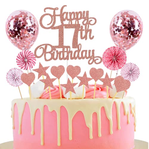 Tortendeko 17 Geburtstag Rosegold Mädchen Junge Happy Birthday 17 Glitter Cake Topper 17.kuchendeko Geburtstag Happy 17th Birthday Tortendeko 17 Geburtstag Mädchen 17 Jahre Geburtstag Kuchen Deko von Jxuzh