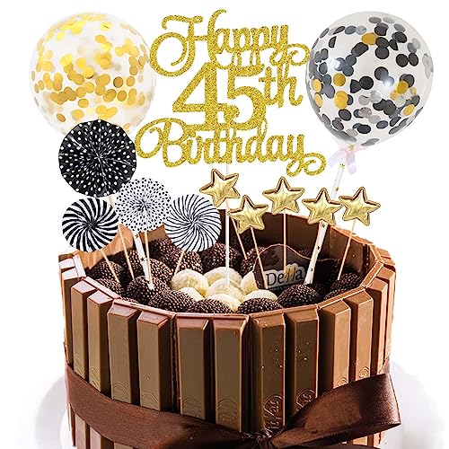 Tortendeko 45 Geburtstag Schwarz Gold Kuchen Topper Cake Topper 45 Kuchendeko Geburtstag Happy 45 Birthday Kuchen Deko 45 Geburtstag Männer Tortendeko 45 Geburtstag Frau 45. Geburtstag Kuchen Deko von Jxuzh