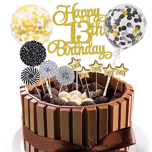 Tortendeko Geburstagstorte Happy Birthday Kuchendeko Schwarz Tortendeko 13 Geburtstag Mädchen Junge Glitter Gold Cake Topper 13 Happy Birthday Kuchen Deko Geburtstag Happy 13th Birthday Torten Deko von Jxuzh