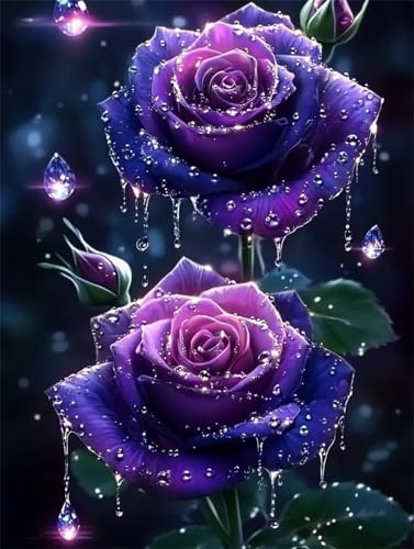 Diamond Painting Erwachsene Diamant Painting Bilde Lila Rose 5D Diamond-Painting Basteln Set Kinder Diy Full Drill Mosaikherstellung Bastelset für Living Room Office Wall Round Drill 60x90cm D5436 von Jynhbl