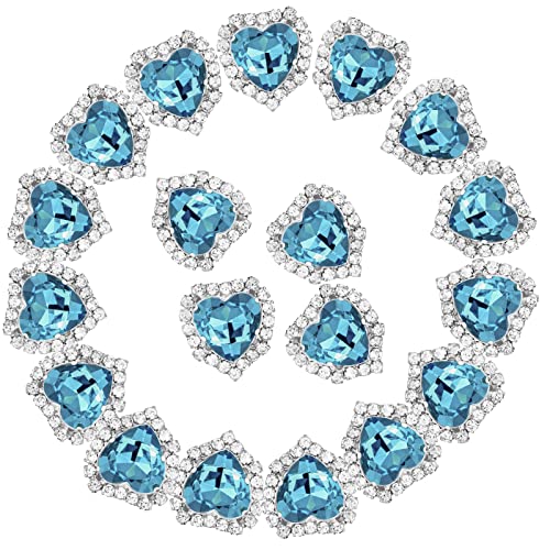 Herz-Strass-Knöpfe, 20 Stück, groß, zum Aufnähen, flache Rückseite, zum Basteln, für Hochzeiten, Kleidung, Schmuckherstellung, Aquamarin von Jyukan