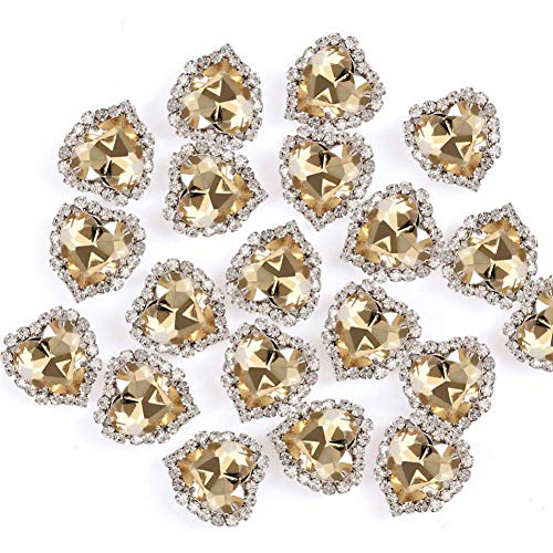Herz-Strasssteine, zum Aufnähen, 14 mm, flache Rückseite, Champagner, 20 Stück von Jyukan