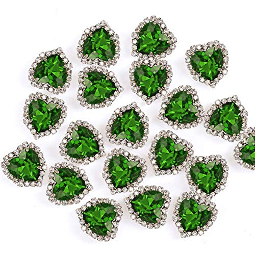Herz-Strasssteine, zum Aufnähen, 14 mm, flache Rückseite, Dunkelgrün, 20 Stück von Jyukan