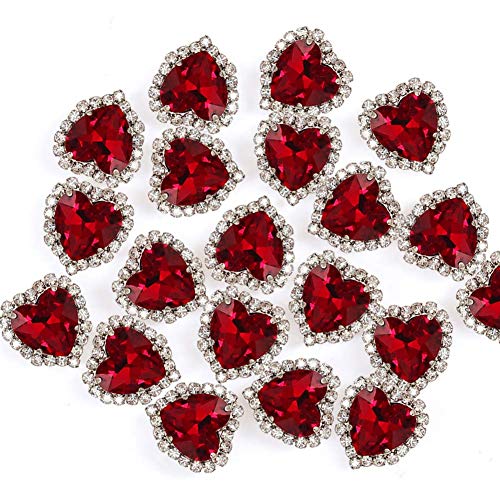 Herz-Strasssteine, zum Aufnähen, 14 mm, flache Rückseite, Rot, 20 Stück von Jyukan