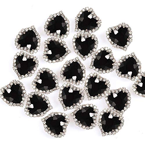 Herz-Strasssteine, zum Aufnähen, 14 mm, flache Rückseite, Schwarz, 20 Stück von Jyukan