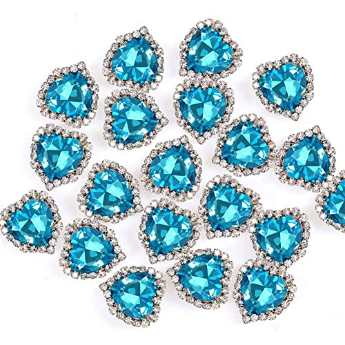 Herz-Strasssteine, zum Aufnähen, 14 mm, flache Rückseite, Seeblau, 20 Stück von Jyukan
