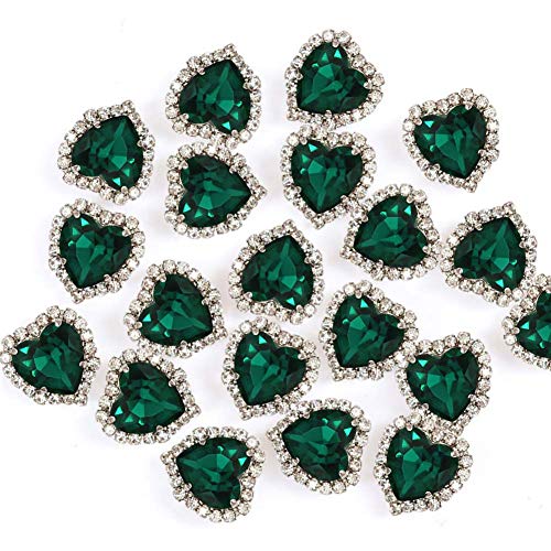 Herz-Strasssteine, zum Aufnähen, 14 mm, flache Rückseite, Smaragdgrün, 20 Stück Herz-Strasssteine, zum Aufnähen, 14 mm, flache Rückseite, Smaragdgrün, 20 Stück von Jyukan