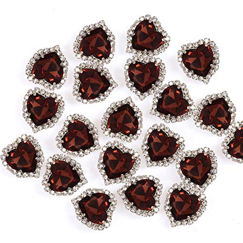Herz-Strasssteine, zum Aufnähen, 14 mm, flache Rückseite, Weinrot, 20 Stück von Jyukan