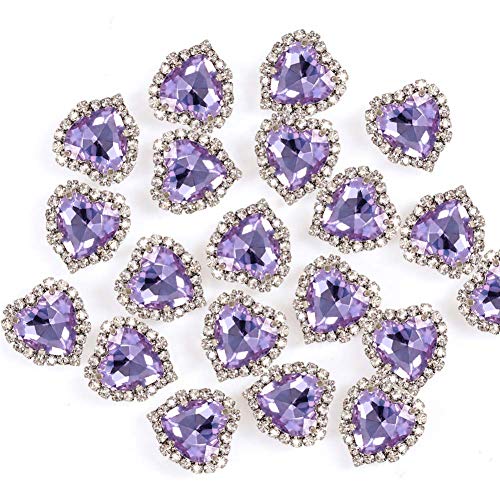 Herz-Strasssteine zum Aufnähen, 14 mm, flache Rückseite, Hellviolett, 20 Stück von Jyukan