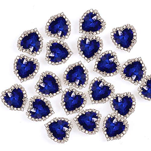 Herz-Strasssteine zum Aufnähen, 14 mm, flache Rückseite, Saphirblau, 20 Stück von Jyukan