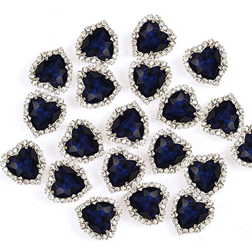 Herz-Strasssteine zum Aufnähen, mit Diamanten, 14 mm, flache Rückseite, dunkelblau, 20 Stück von Jyukan