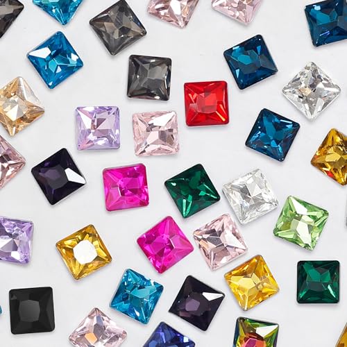 Quadratische Kristall-Strasssteine, 10 mm, Spitze hinten, zufällige Farbe, facettierte Strasssteine, Juwelen, Verzierungen mit versilberter Rückseite, für Handwerk, Schmuckherstellung, Kleidung, Quadratische Kristall-Strasssteine, 10 mm, Spitze hinten, zufällige Farbe, facettierte Strasssteine, Juwelen, Verzierungen mit versilberter Rückseite, für Handwerk, Schmuckherstellung, Kleidung, von Jyukan