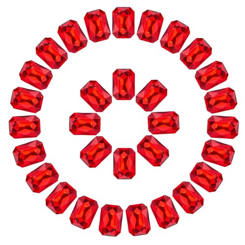 Rechteckige Kristall-Strasssteine, achteckige Rückseite, Glassteine, facettierte Strasssteine mit versilberter Beschichtung, zum Basteln, Schmuckherstellung, 10 x 14 mm, 50 Stück, Rot von Jyukan