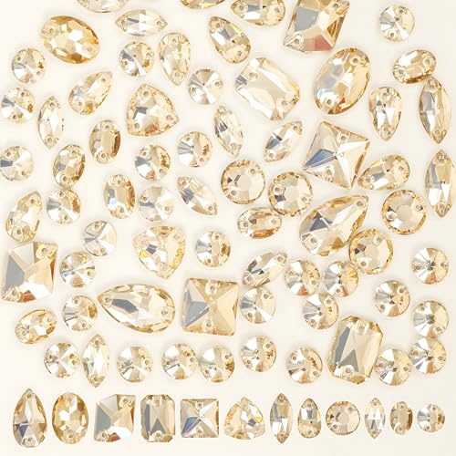 Strasssteine zum Aufnähen, Kristall, Gold, gemischte Formen, flache Rückseite, K9-Glas-Strasssteine zum Aufnähen, mit 2 Löchern, für Handwerk, Kleidung, Kostüme, Kleid, Hut, Schuhe, 70 Stück Strasssteine zum Aufnähen, Kristall, Gold, gemischte Formen, flache Rückseite, K9-Glas-Strasssteine zum Aufnähen, mit 2 Löchern, für Handwerk, Kleidung, Kostüme, Kleid, Hut, Schuhe, 70 Stück von Jyukan
