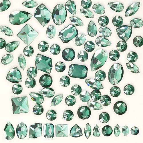 Strasssteine zum Aufnähen, Smaragdgrün, gemischte Formen, flache Rückseite, K9-Glas-Strasssteine zum Aufnähen, mit 2 Löchern, für Handwerk, Kleidung, Kostüme, Kleid, Hut, Schuhe, 70 Stück Strasssteine zum Aufnähen, Smaragdgrün, gemischte Formen, flache Rückseite, K9-Glas-Strasssteine zum Aufnähen, mit 2 Löchern, für Handwerk, Kleidung, Kostüme, Kleid, Hut, Schuhe, 70 Stück von Jyukan