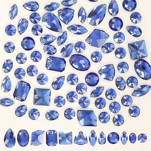Strasssteine zum Aufnähen, blaue gemischte Formen, flache Rückseite, K9-Glasstrasssteine zum Aufnähen, mit 2 Löchern, für Handwerk, Kleidung, Kostüme, Kleid, Hut, Schuhe, 70 Stück Strasssteine zum Aufnähen, blaue gemischte Formen, flache Rückseite, K9-Glasstrasssteine zum Aufnähen, mit 2 Löchern, für Handwerk, Kleidung, Kostüme, Kleid, Hut, Schuhe, 70 Stück von Jyukan