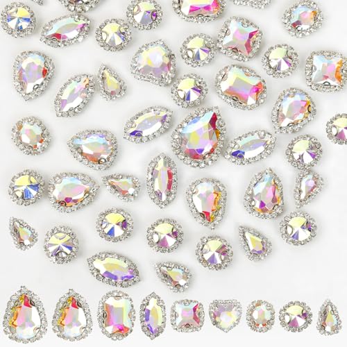 Strasssteine zum Aufnähen, flache Rückseite, Glas-Strasssteine mit silberfarbener Kralle, zum Aufnähen, Kristall-Mix-Formen, Edelsteine für Handwerk, Kostüm, Hochzeitsstrauß, Schuhe, Hutkristall, AB Strasssteine zum Aufnähen, flache Rückseite, Glas-Strasssteine mit silberfarbener Kralle, zum Aufnähen, Kristall-Mix-Formen, Edelsteine für Handwerk, Kostüm, Hochzeitsstrauß, Schuhe, Hutkristall, AB von Jyukan