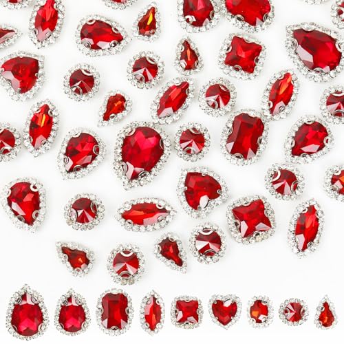 Strasssteine zum Aufnähen, flache Rückseite, Glas-Strasssteine mit silberfarbener Kralle, zum Aufnähen, Kristall-Mix-Formen, Edelsteine für Handwerk, Kostüm, Hochzeitsstrauß, Schuhe, Hut, Rot, 45 Strasssteine zum Aufnähen, flache Rückseite, Glas-Strasssteine mit silberfarbener Kralle, zum Aufnähen, Kristall-Mix-Formen, Edelsteine für Handwerk, Kostüm, Hochzeitsstrauß, Schuhe, Hut, Rot, 45 von Jyukan