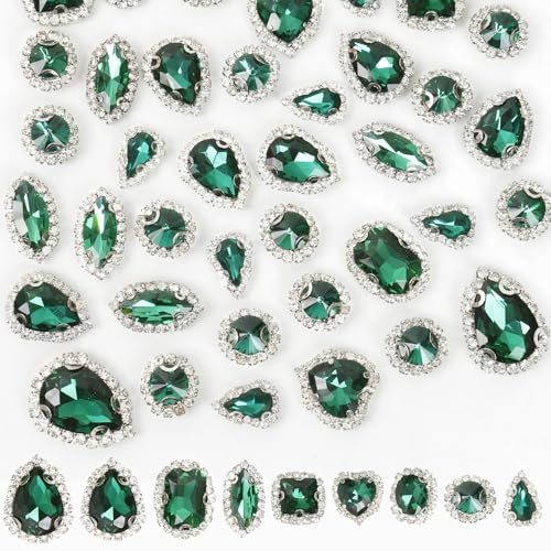 Strasssteine zum Aufnähen, flache Rückseite, Glas-Strasssteine mit silberner Kralle, zum Aufnähen, Kristall-Mix-Formen, Edelsteine für Handwerk, Kostüm, Hochzeitsstrauß, Schuhe, Hut, Smaragd, 45 Stück Strasssteine zum Aufnähen, flache Rückseite, Glas-Strasssteine mit silberner Kralle, zum Aufnähen, Kristall-Mix-Formen, Edelsteine für Handwerk, Kostüm, Hochzeitsstrauß, Schuhe, Hut, Smaragd, 45 Stück von Jyukan