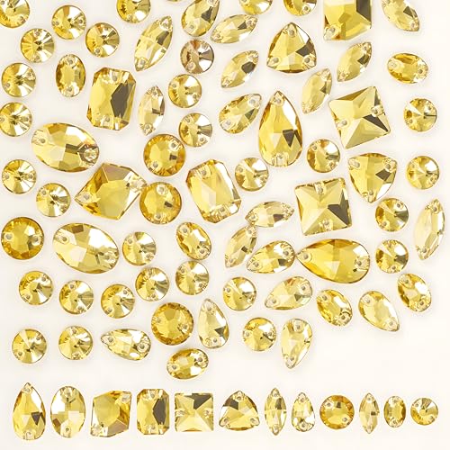 Strasssteine zum Aufnähen, goldfarben, gemischte Formen, flache Rückseite, K9-Glas-Strasssteine zum Aufnähen, mit 2 Löchern, für Handwerk, Kleidung, Kostüme, Kleid, Hut, Schuhe, 70 Stück Strasssteine zum Aufnähen, goldfarben, gemischte Formen, flache Rückseite, K9-Glas-Strasssteine zum Aufnähen, mit 2 Löchern, für Handwerk, Kleidung, Kostüme, Kleid, Hut, Schuhe, 70 Stück von Jyukan