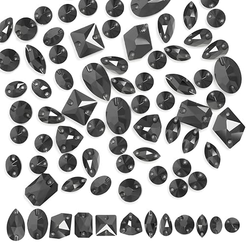 Strasssteine zum Aufnähen, schwarze gemischte Formen, flache Rückseite, K9-Glas-Strasssteine zum Aufnähen, mit 2 Löchern, für Handwerk, Kleidung, Kostüme, Kleid, Hut, Schuhe, 70 Stück Strasssteine zum Aufnähen, schwarze gemischte Formen, flache Rückseite, K9-Glas-Strasssteine zum Aufnähen, mit 2 Löchern, für Handwerk, Kleidung, Kostüme, Kleid, Hut, Schuhe, 70 Stück von Jyukan