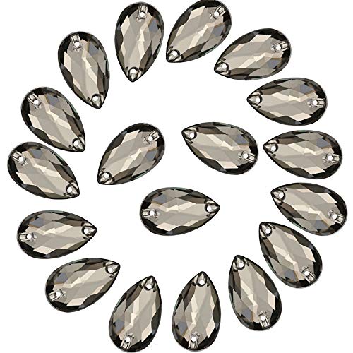 Tropfenförmige Strasssteine zum Aufnähen, flache Rückseite, 7 x 12 mm, flache Rückseite, Kristall-Strasssteine mit Löchern, für Kleidung, Kleidung, Basteln, Kleidung, Kleidung, schwarze Diamanten von Jyukan