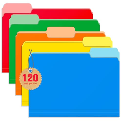 Jyusmile 120 Packungen Aktenordner – farbige Aktenordner in Briefgröße, 1/3 Schnittlasche für Dokumente, Ordner für Aktenschrank, Bürobedarf, Ordner mit 5 zweifarbigen verschiedenen Farben von Jyusmile